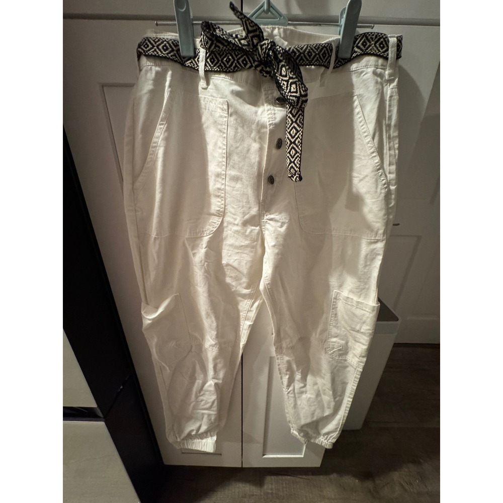 Sundance Womens White Cargo Jogger Pants Button Fly‎ Utility Belted Size 8